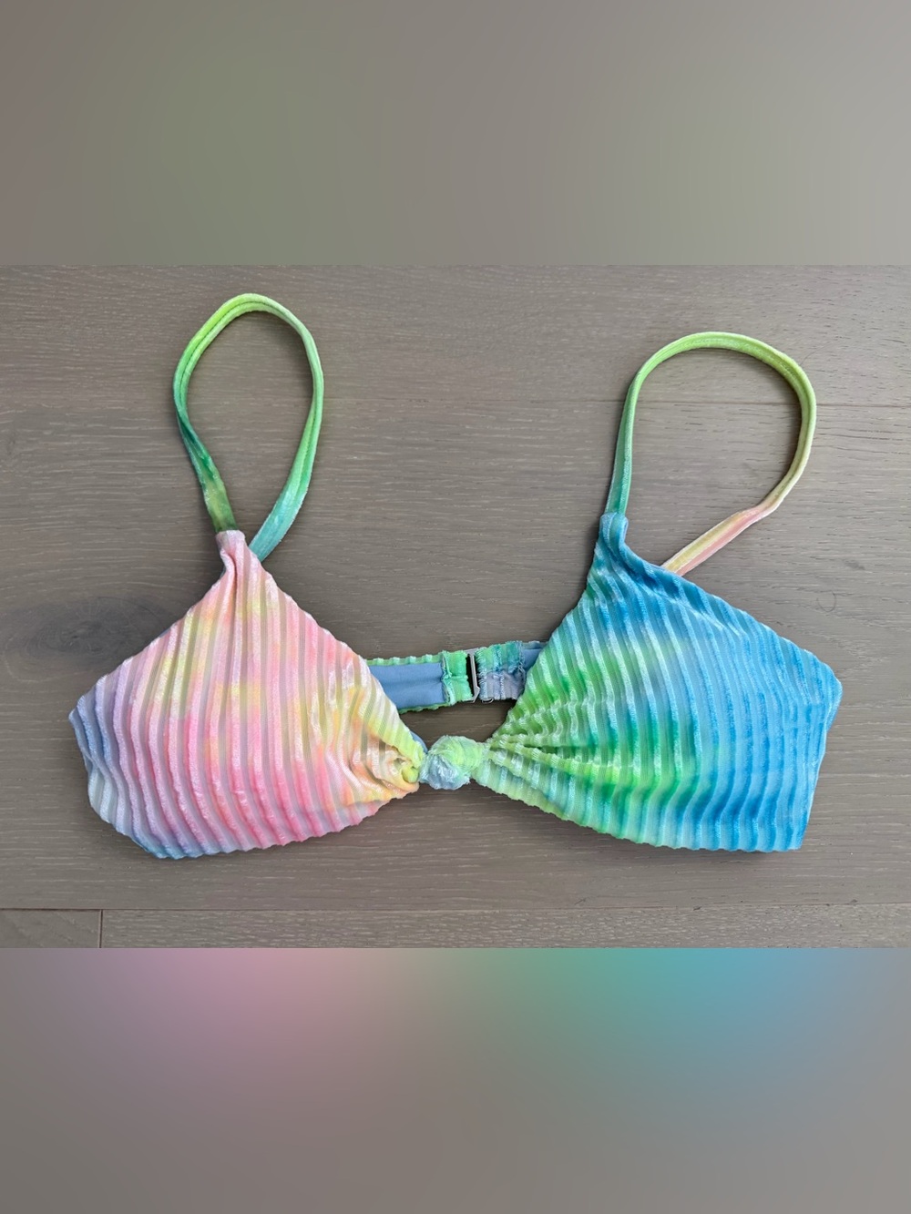 Ribbed Tie-Dye Bikini Top - Pastel Rainbow